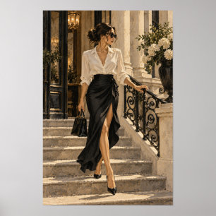 Affiche Femme Élégante sur les Marches de Pierre Mode Figu