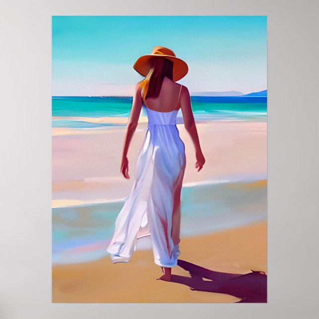 Affiche Femme en blanc sur la plage (Devant)