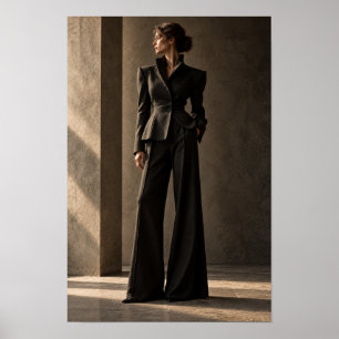 Affiche Femme en costume noir sculptural - Mur de mode ens
