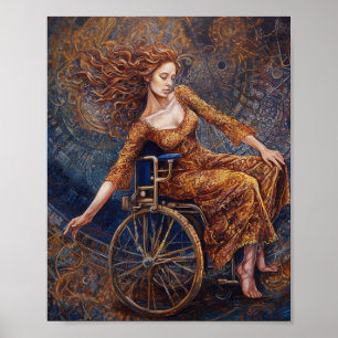 Affiche Femme en fauteuil roulant dansant joyeuse