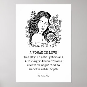 Affiche Femme en Love Poème, Noir et Blanc avec rose