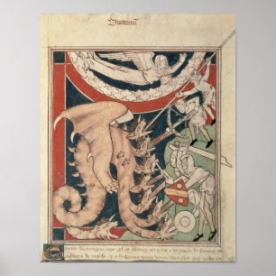 Affiche Femme en nuage au-dessus du combat de cinq hommes