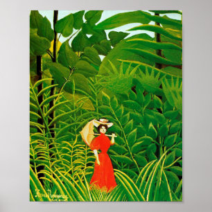 Affiche Femme en rouge dans la forêt par Henri Rousseau