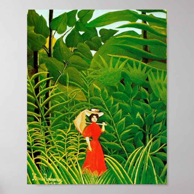 Affiche Femme en rouge dans la forêt par Henri Rousseau (Devant)
