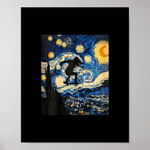 Affiche Femme en skate Van Gogh Style Nuit étoilée