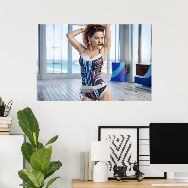 Affiche femme en tenue colorée (Bureau à domicile)