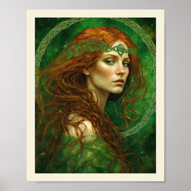 Affiche Femme en vert noeud celtique St Patrick's (Devant)
