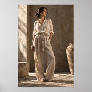 Affiche Femme en vêtements de lin neutres Intérieur ensole