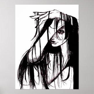 Affiche Femme encre gothique Illustration sombre Artwork d