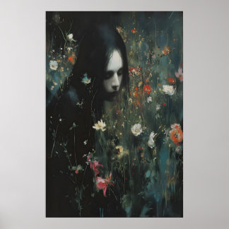 Affiche Femme ensorceleuse Floral sombre lunatique Fleur s