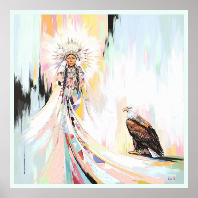 Affiche Femme Et Aigle Amérindiens (Devant)