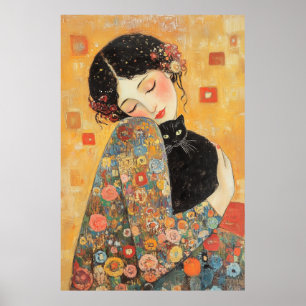 Affiche Femme et chat inspirés par Klimt