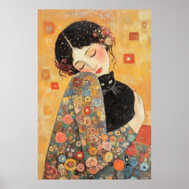 Affiche Femme et chat inspirés par Klimt (Devant)