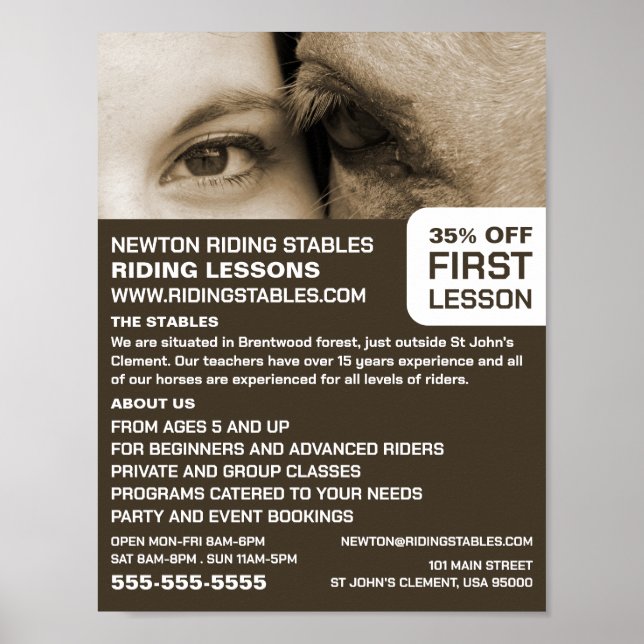 Affiche Femme et cheval, Instructeur d'équitation, Académi (Devant)