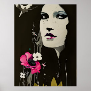 Affiche Femme et fleurs