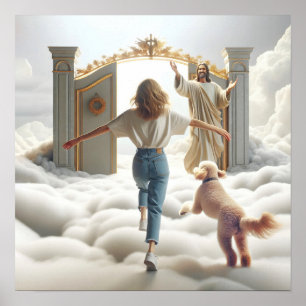 Affiche Femme et Labradoodle Entrée de la porte du Ciel