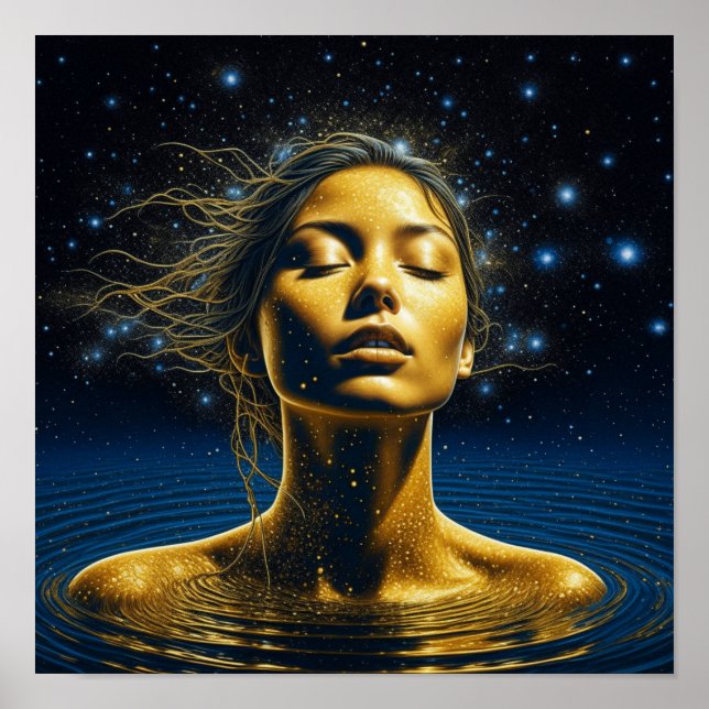 Affiche Femme éthérée méditant sous les étoiles (Devant)