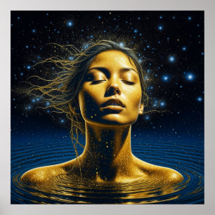 Affiche Femme Éthérée Méditant Sous les Étoiles