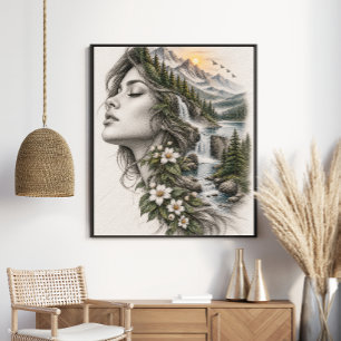 Affiche Femme Éthérée Montagne Forêt