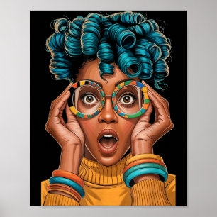 Affiche Femme expressive cheveux bouclés style pop art col