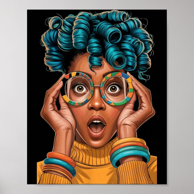 Affiche Femme expressive cheveux bouclés style pop art col (Devant)