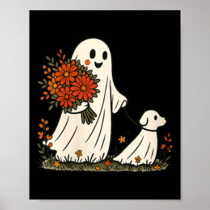 Affiche Femme fantôme promenant son chien Halloween drôle