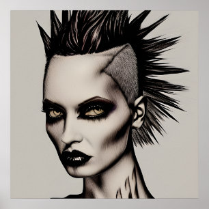 Affiche Femme féroce en Mohawk et Piercings Punk gothique