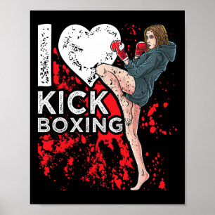 Affiche Femme Fille Kickboxeuse J'adore La Boxe Thaïlandai