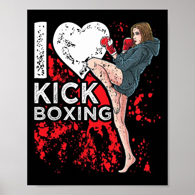 Affiche Femme Fille Kickboxeuse J'adore La Boxe Thaïlandai (Devant)