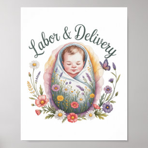 Affiche Femme Fleur sauvage Travail & Infirmière de li