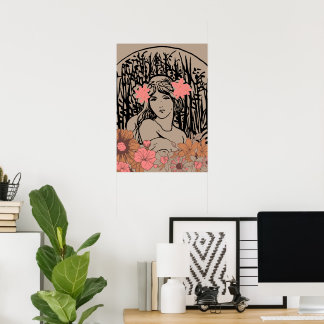 Affiche Femme Florale Vintage