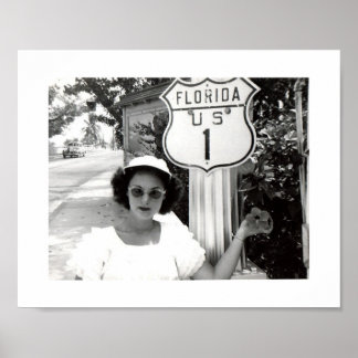 Affiche Femme Florida Rte. 1 panneau routier Vintage