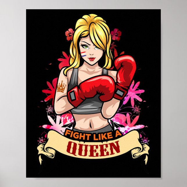 Affiche Femme Forte Autonomisée Boxe Kickboxing Fille Fitn (Devant)
