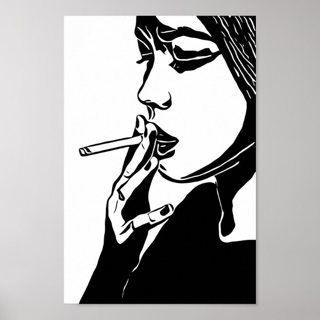 Affiche Femme Fumer Abstrait Noir et blanc Art original (Devant)