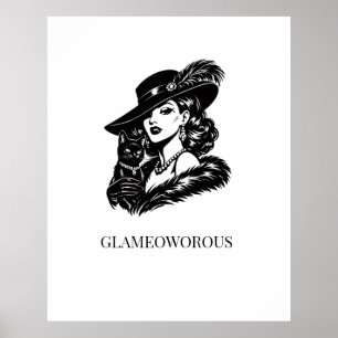 Affiche Femme Glamour avec Illustration de Mode Féline