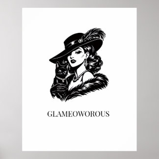 Affiche Femme Glamour avec Illustration de Mode Féline