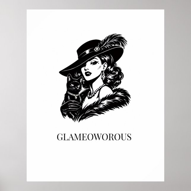 Affiche Femme Glamour avec Illustration de Mode Féline (Devant)