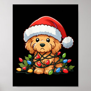 Affiche Femme Goldendoodle Noël Lumières Chien Funny Xma