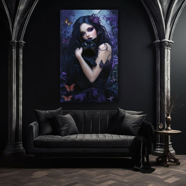 Affiche Femme gothique avec chat noir (Créateur téléchargé)