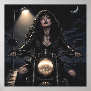 Affiche Femme gothique romantique magnifique sur motocycle
