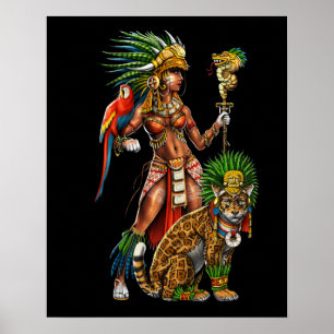 Affiche Femme guerrière Aztec Jaguar