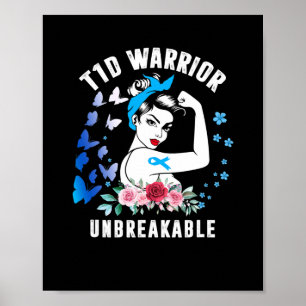 Affiche Femme guerrière T1d Ruban bleu de sensibilisation