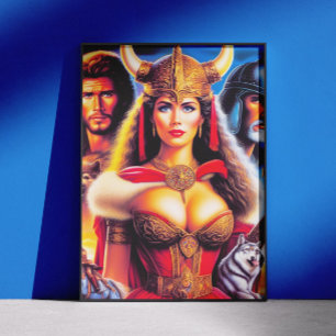 Affiche Femme guerrière Viking vintage