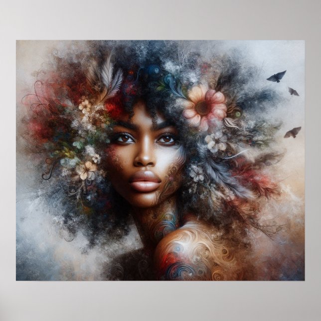 Affiche Femme haute couture modèle noir belle florale (Devant)