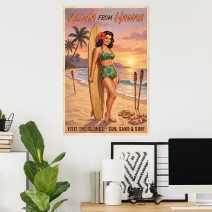 Affiche Femme Hawaïenne de Style Rétro Épinglée