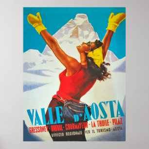 Affiche Femme heureuse dans la vallée d'Aoste, Italie. Voy