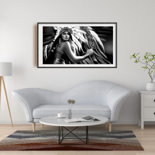 Affiche Femme indienne belle en noir et blanc Monochrome