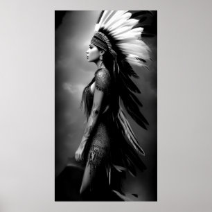 Affiche Femme indienne belle en noir et blanc Monochrome 3