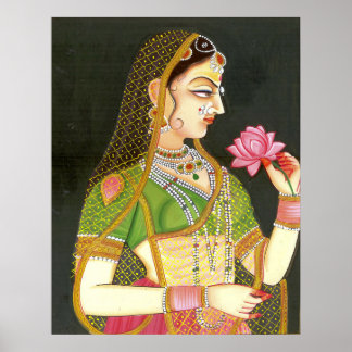 Affiche Femme indienne vintage, Art Mughal