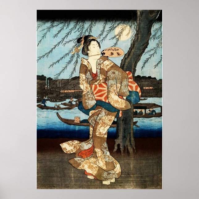 Affiche Femme japonaise avec éventail (Devant)